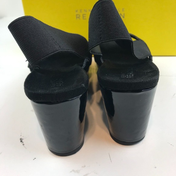 KENNETH COLE Reaction "Chip Shape" Peep-Toe Black Wedge 3" Heel Shoe Size 8.5 - Picture 3 of 5